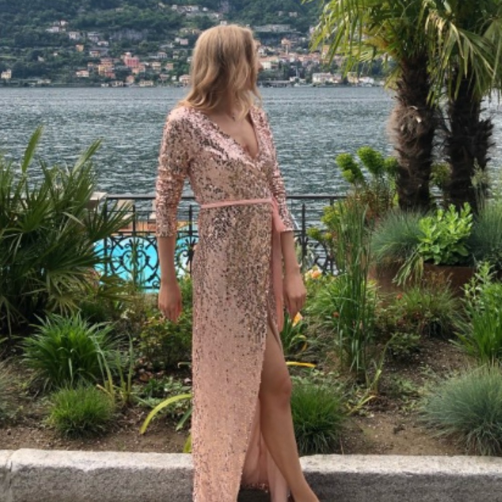 🔥Prom Plunging Neckline Pink Rose Sequin Dress